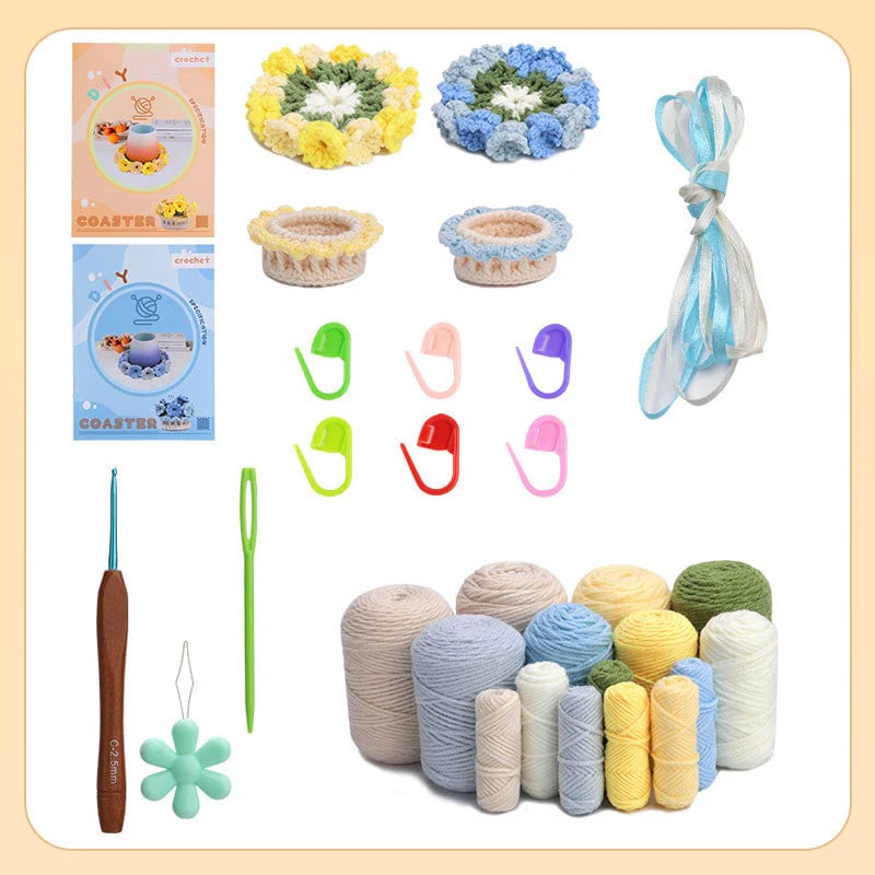VeloraBloom™ DIY Yarn Kit – Create beautiful floral coasters that captivate and soothe your soul